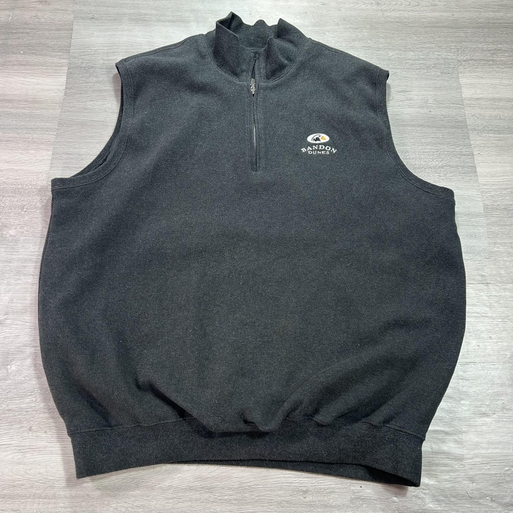 Carnoustie Bandon Dunes Golf Sweater Vest Mens Medium Gray 1/4 Zip Mock Neck